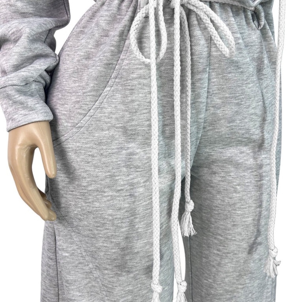 Black~Rope Detail Cropped Hoodie & Wide-Leg Sweatpant Set - Picture 7 of 8